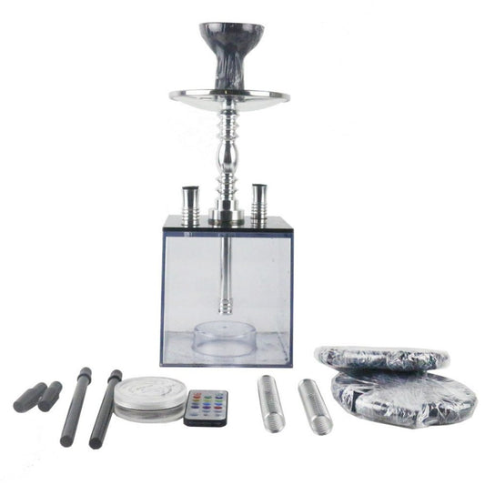 Acrylic hookah set with LED light square double tube hookah finished accessories_0